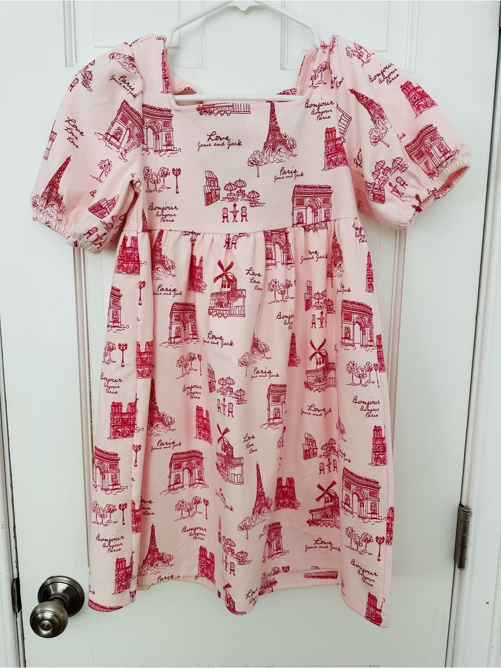 NWT Janie and Jack Pink Dress with Red Paris Sketch Print